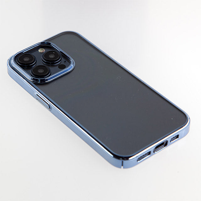 【2023 iPhone 15 Pro専用】サイドメッキ  iPhone 背面ケース(ブルー)