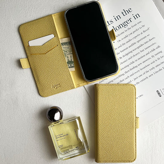 【iPhone15/14/13兼用】Rich in color Leather Book 手帳型ケース iPhoneケース スマホケース(banana yellow)