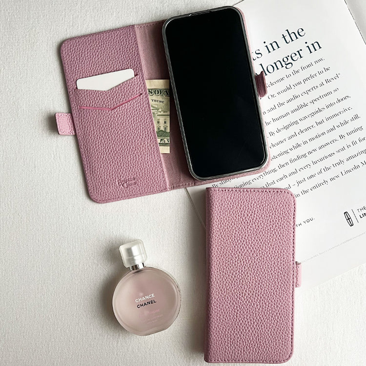 Rich in color Leather Book 手帳型ケース iPhoneケース スマホケース(peach pink)