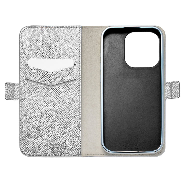 Rich in color Leather Book 手帳型ケース iPhoneケース スマホケース(silver)