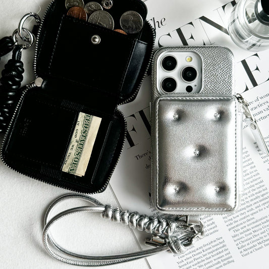 【MagSafe アクセサリー】Mag Coin Case with Hand Strap(silver)