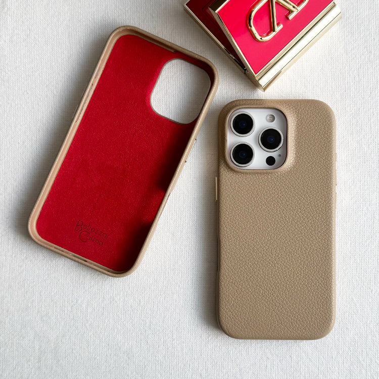 Tone Switch Mag Case  レザーケース iPhoneケース スマホケース(BEIGE×RED)