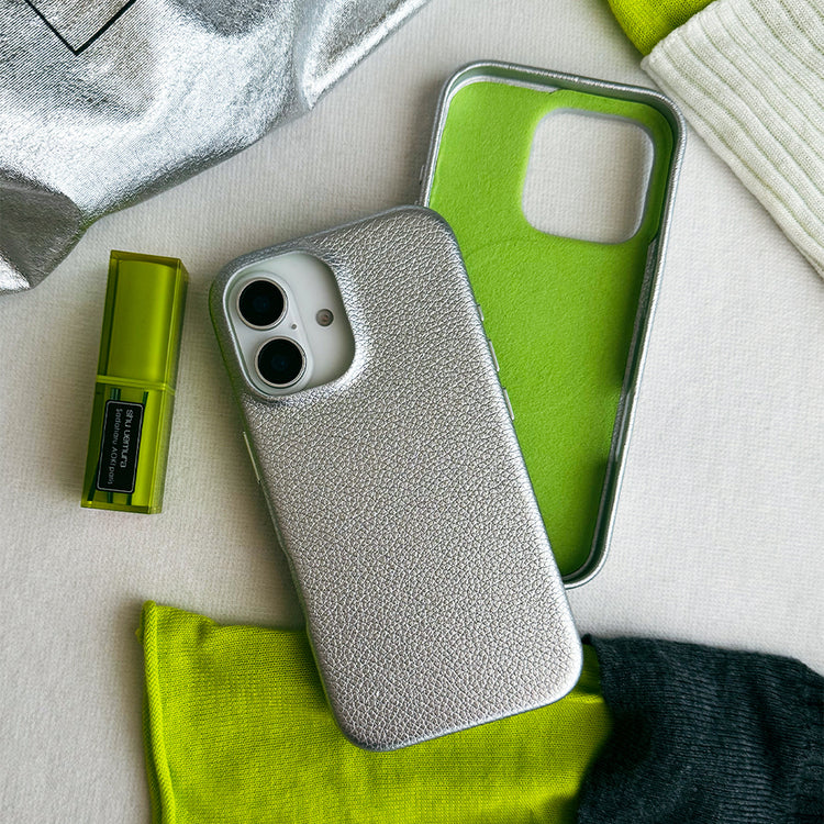 Tone Switch Mag Case レザーケース iPhoneケース スマホケース(SILVER×LIME)