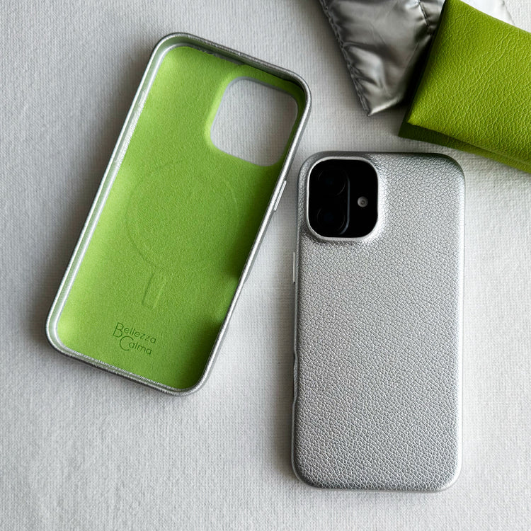 Tone Switch Mag Case レザーケース iPhoneケース スマホケース(SILVER×LIME)