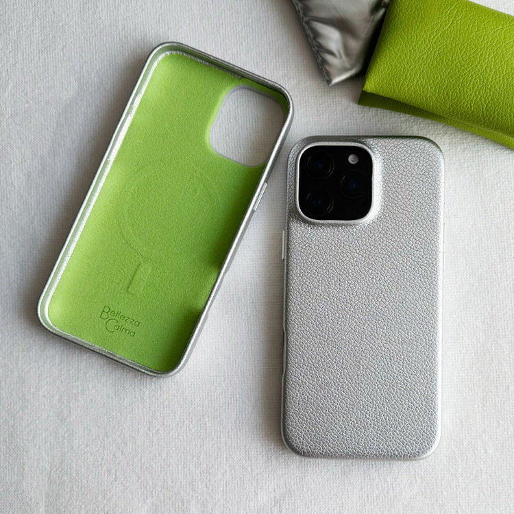 Tone Switch Mag Case レザーケース iPhoneケース スマホケース(SILVER×LIME)