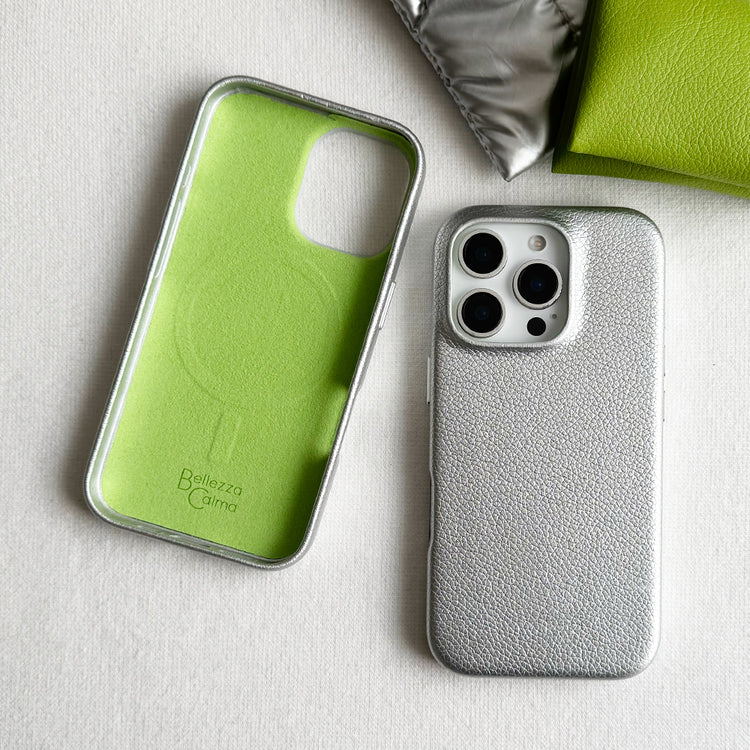 Tone Switch Mag Case レザーケース iPhoneケース スマホケース(SILVER×LIME)