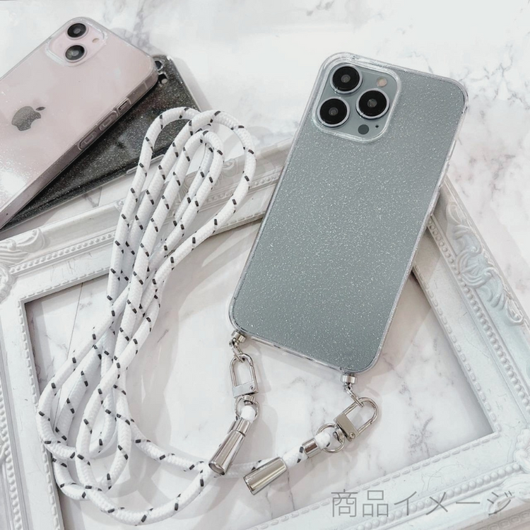 【iPhone 13専用】Loop付 iPhone 背面ケース(クリアラメ)