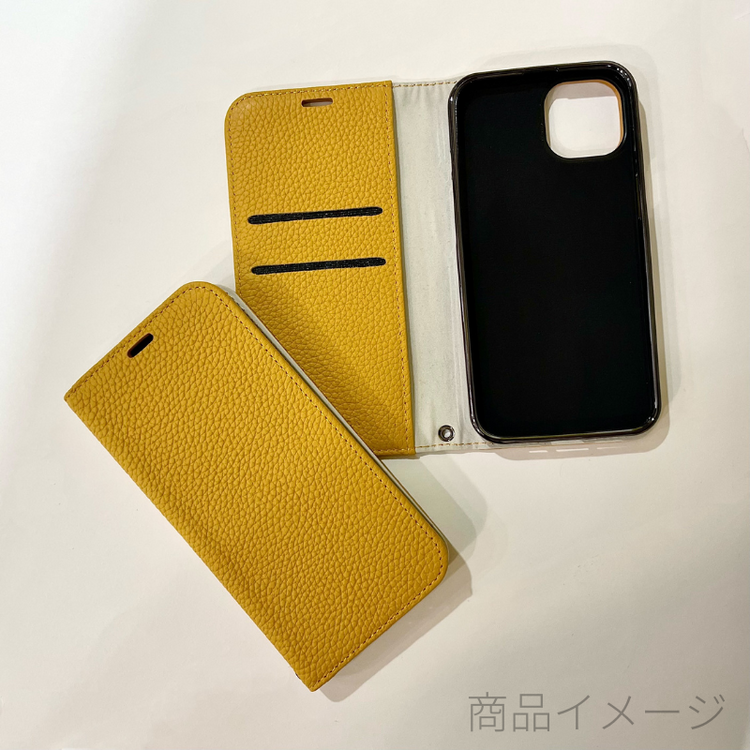 【iPhone13専用】 REAL LEATHER iPhone 手帳型ケース(イエロー)