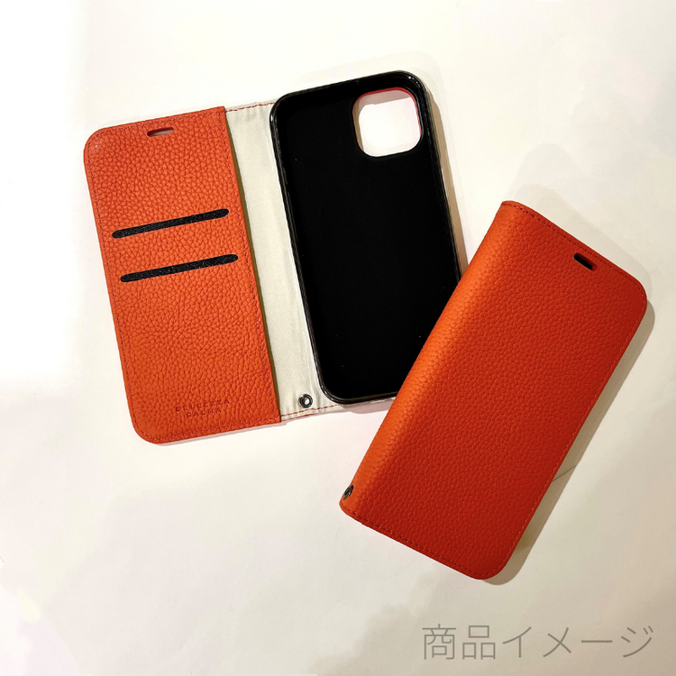 【iPhone13Pro専用】 REAL LEATHER iPhone 手帳型ケース(オレンジ)
