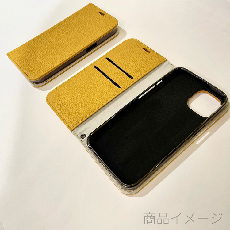 【iPhone13Pro専用】 REAL LEATHER iPhone 手帳型ケース(イエロー)