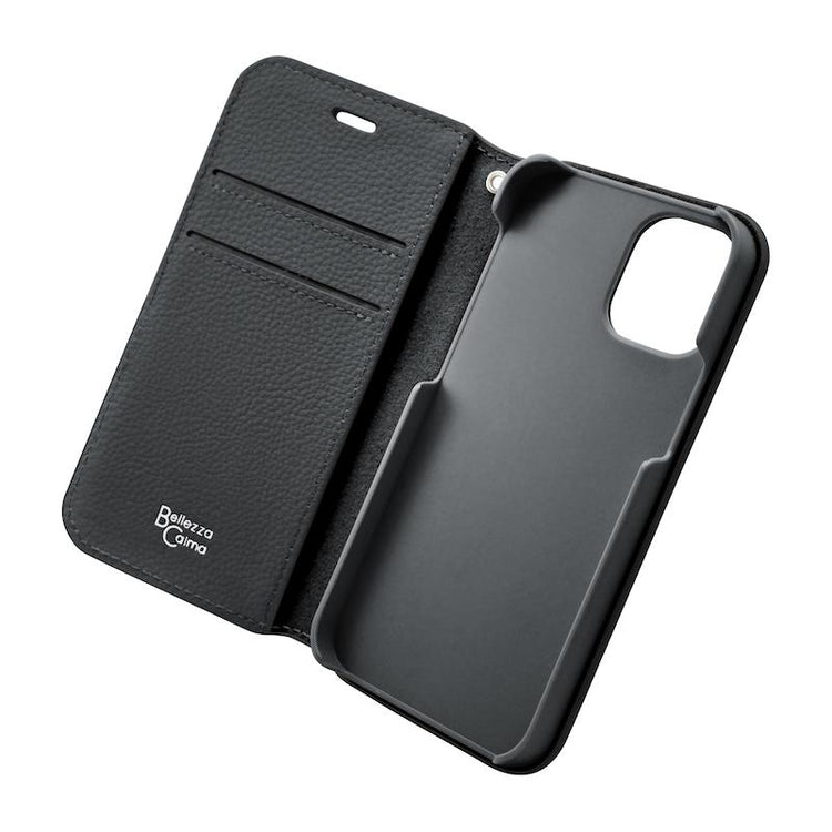 【iPhone 12 mini専用】スタンド機能付き iPhone 手帳型ケース(ブラック)