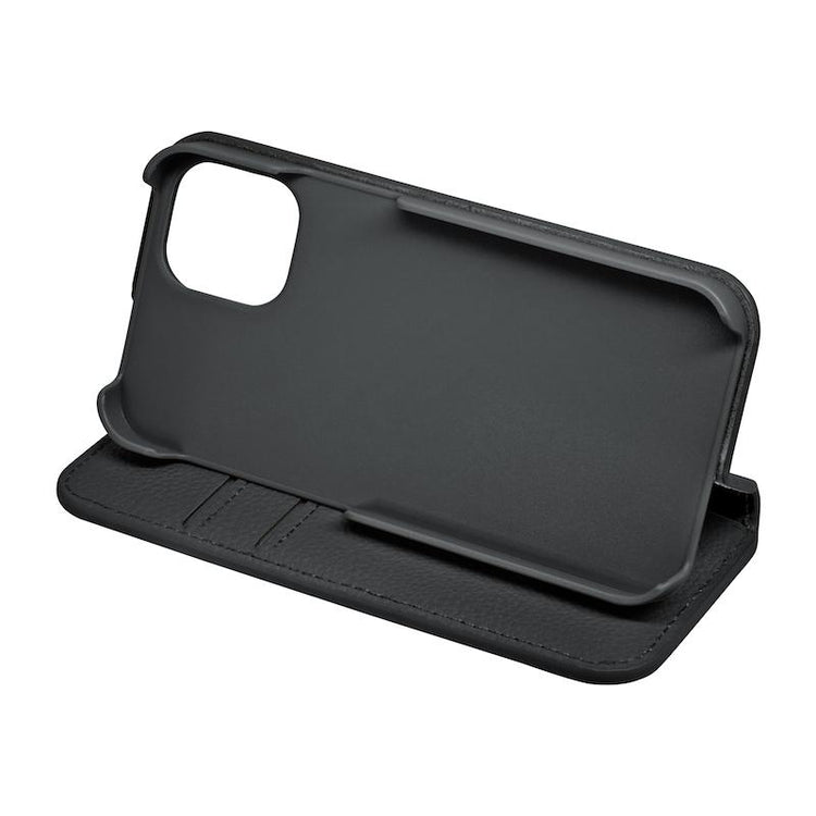 【iPhone 12 mini専用】スタンド機能付き iPhone 手帳型ケース(ブラック)